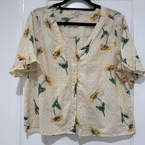 Madewell Cream Floral Eyelet Blouse